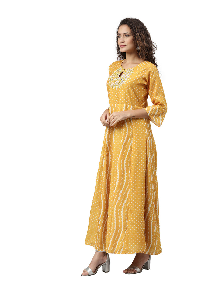 Neerus Yellow striped anarkali kurta - back view