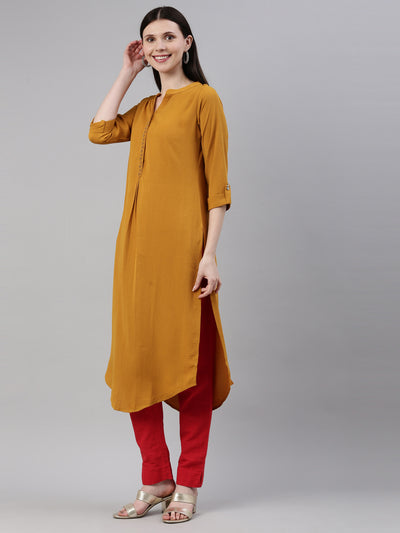 Neerus Women Mustard Yellow Solid Kurta