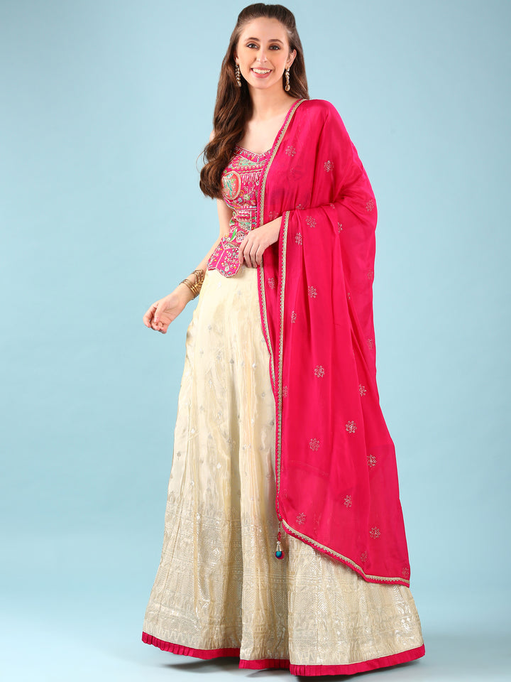 Pink Tissue Hand Embroidery Ghagra Set
