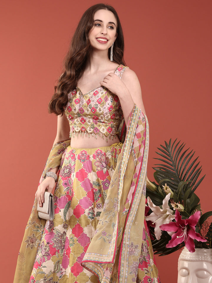 Variyali Green Organza Beads And Sequins Ghagra Set