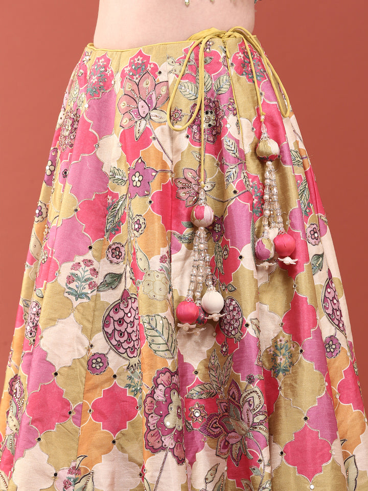 Variyali Green Organza Beads And Sequins Ghagra Set