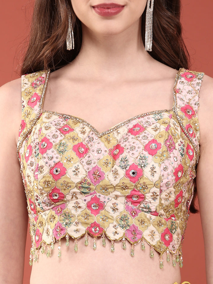 Variyali Green Organza Beads And Sequins Ghagra Set