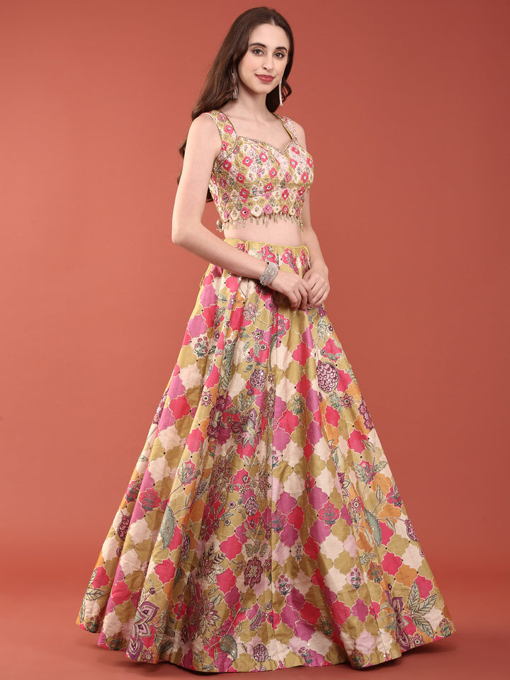 Variyali Green Organza Beads And Sequins Ghagra Set