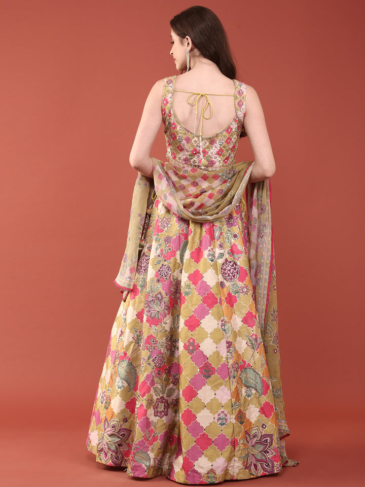 Variyali Green Organza Beads And Sequins Ghagra Set