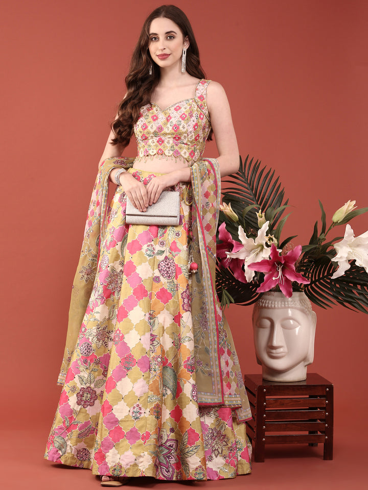 Variyali Green Organza Beads And Sequins Ghagra Set