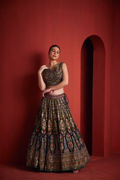 Neeru'S Women Green Color Silk Fabric Ghagra Set