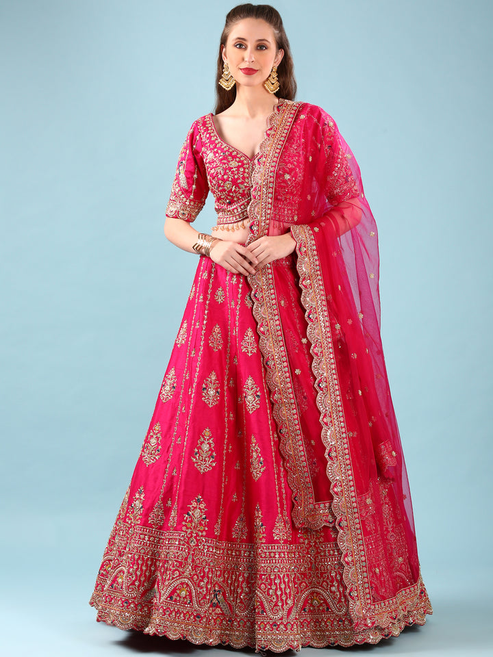 Rani Pink Silk Hand Embroidery Ghagra Set