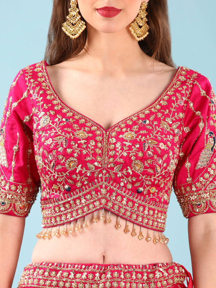 Rani Pink Silk Hand Embroidery Ghagra Set