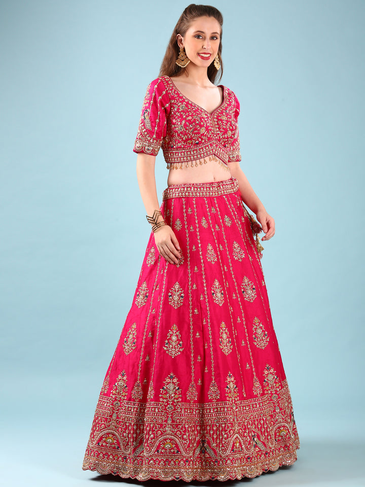 Rani Pink Silk Hand Embroidery Ghagra Set