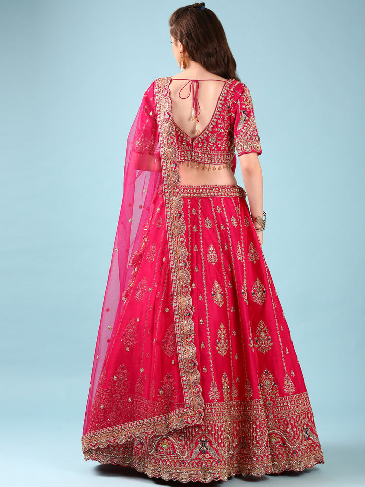 Rani Pink Silk Hand Embroidery Ghagra Set