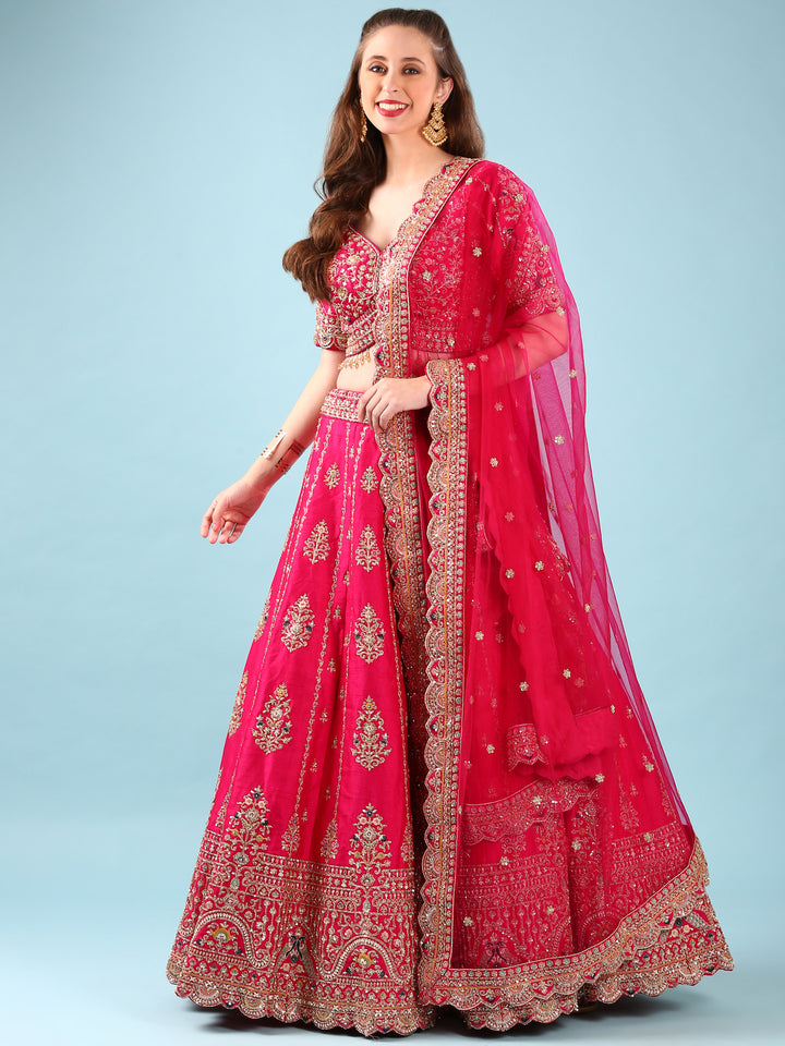 Rani Pink Silk Hand Embroidery Ghagra Set