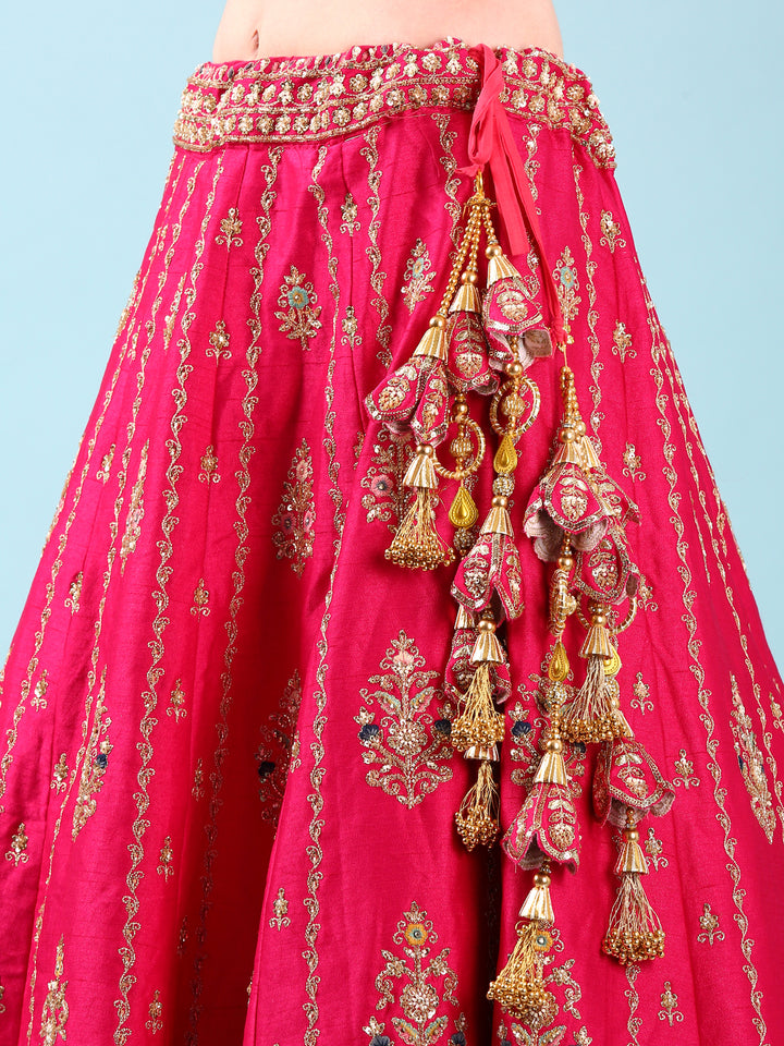 Rani Pink Silk Hand Embroidery Ghagra Set