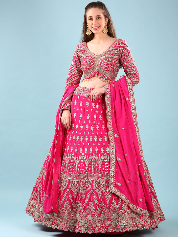 Pink Georgette Hand Embroidery Ghagra Set