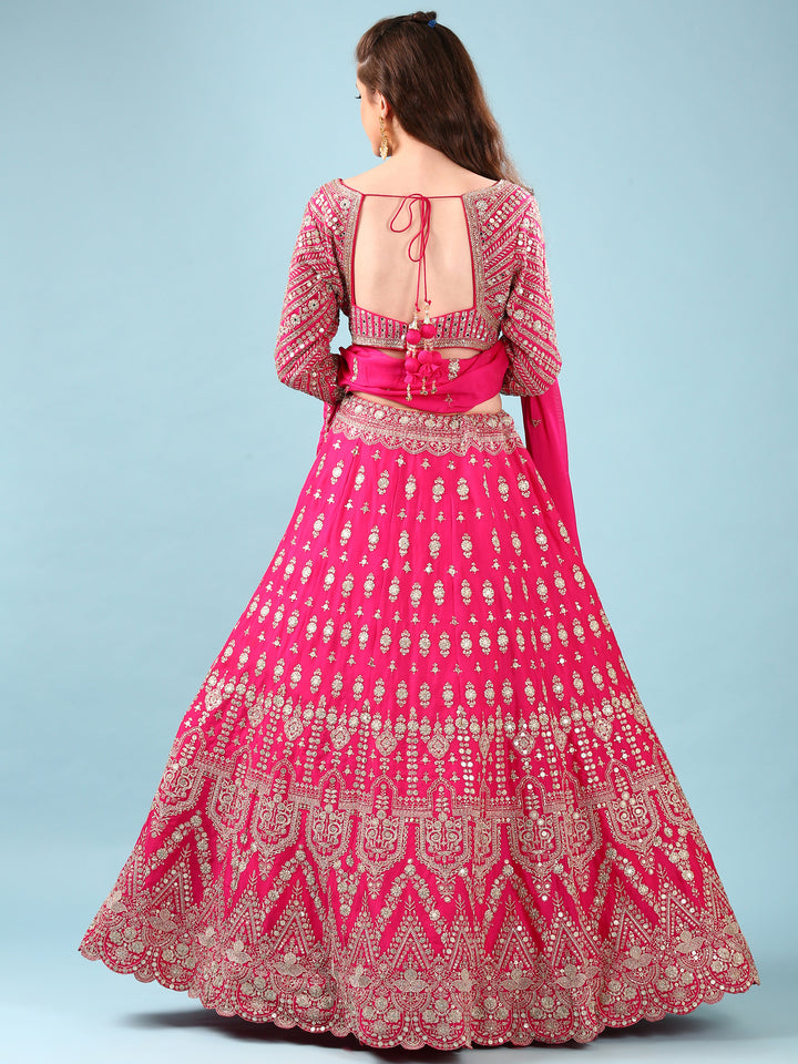 Pink Georgette Hand Embroidery Ghagra Set