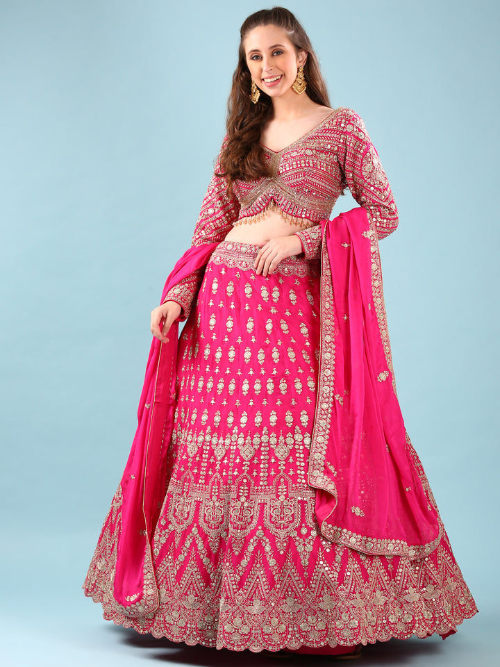 Pink Georgette Hand Embroidery Ghagra Set