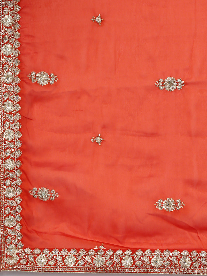 Rust Georgette Hand Embroidery Ghagra Set