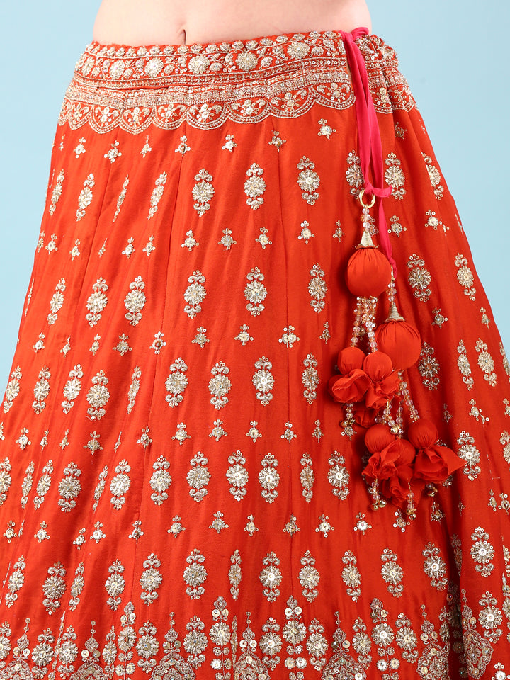 Rust Georgette Hand Embroidery Ghagra Set