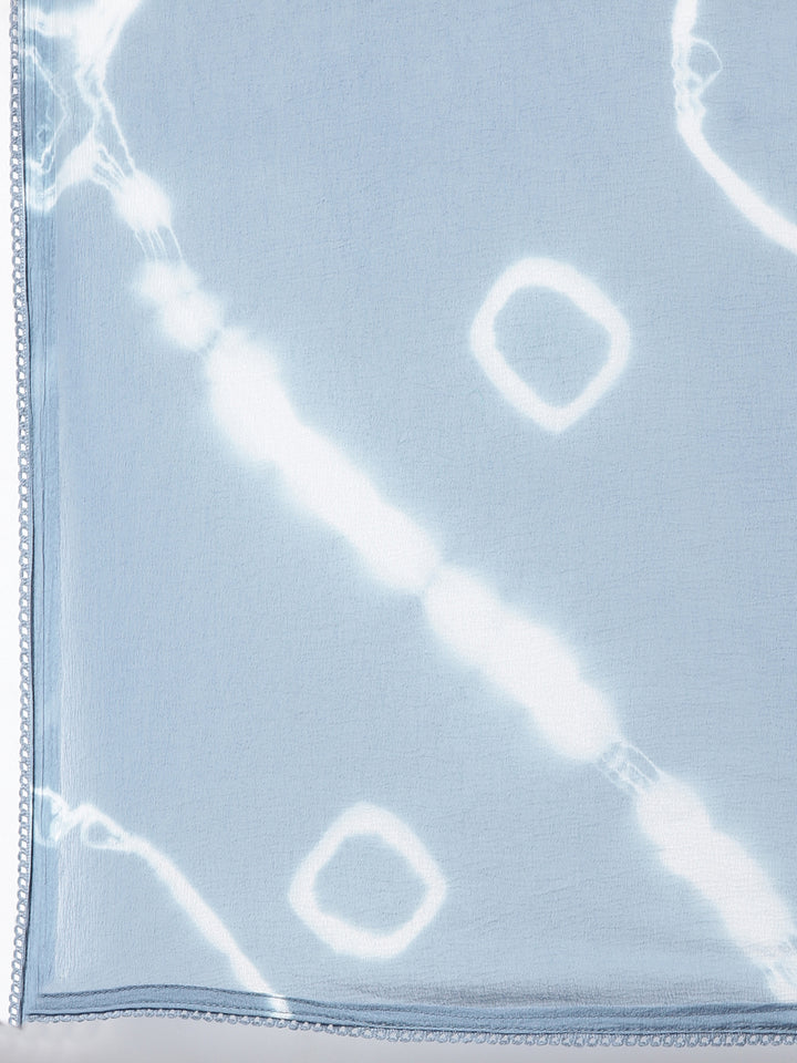 Neerus Multi printed mirror work pleated suit set - detail view 5