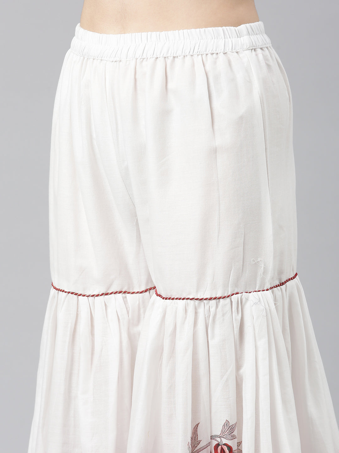 Neerus White Muslin Printed Anarkali Kurta Set - detail view 3