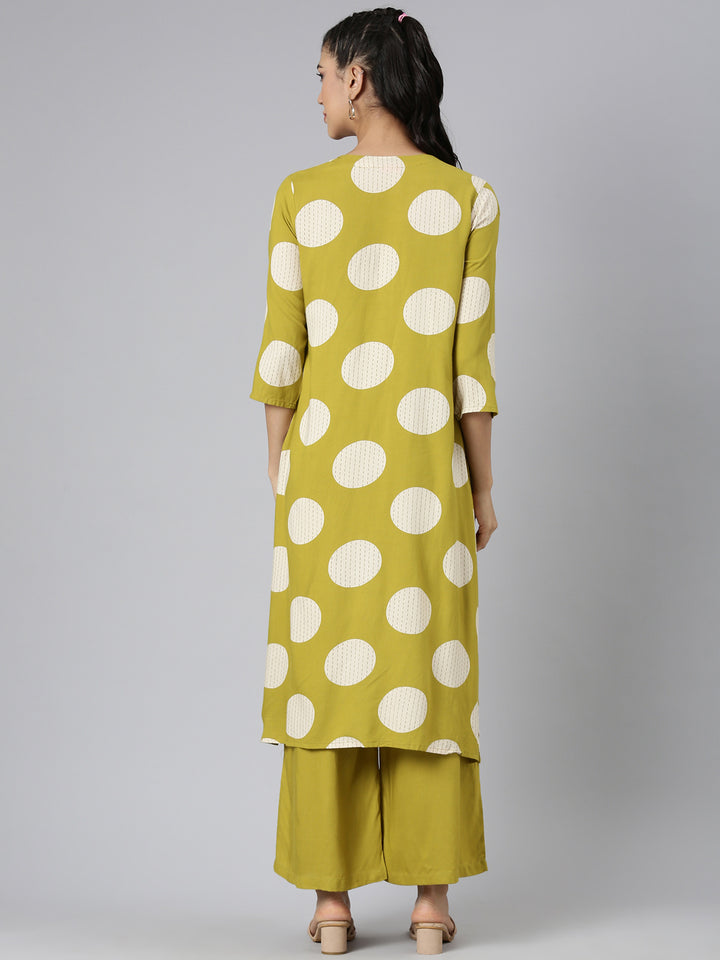 Neerus Green Casual Printed Straight Kurta and Palazzos