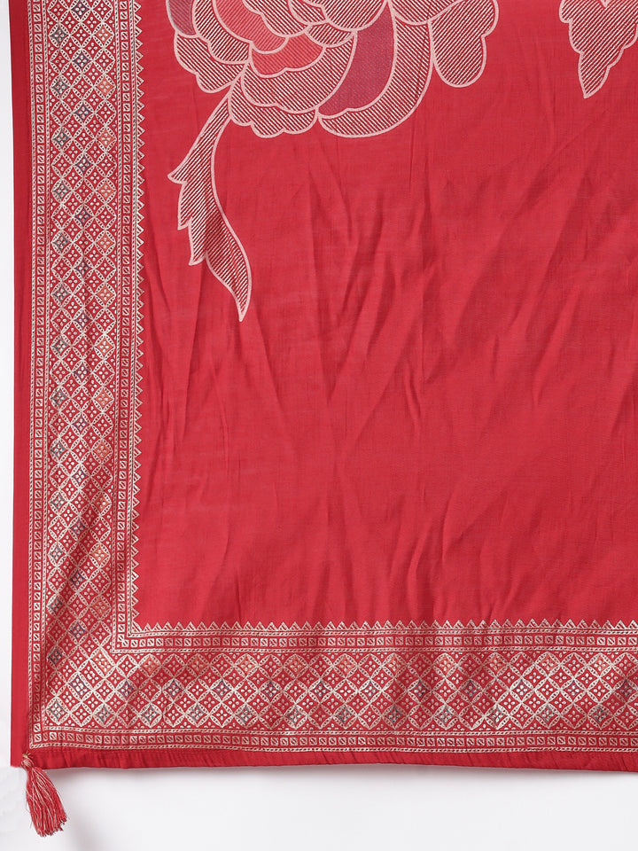 Red Dola Silk Embroidered Three Piece Set
