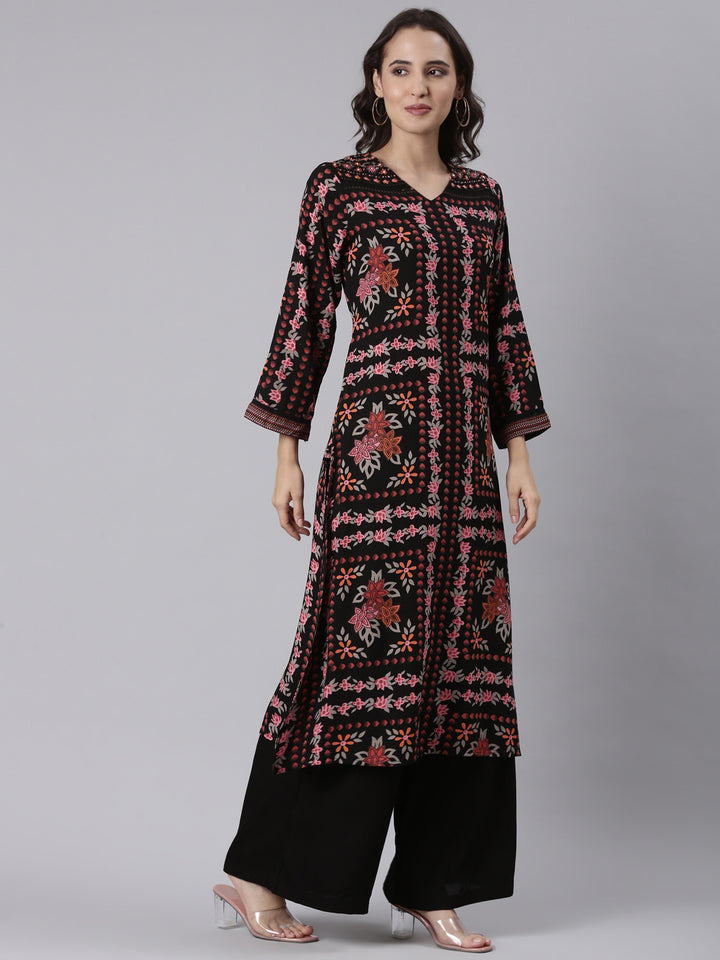 Black Rayon Printed With Palazzo Two Piece Set