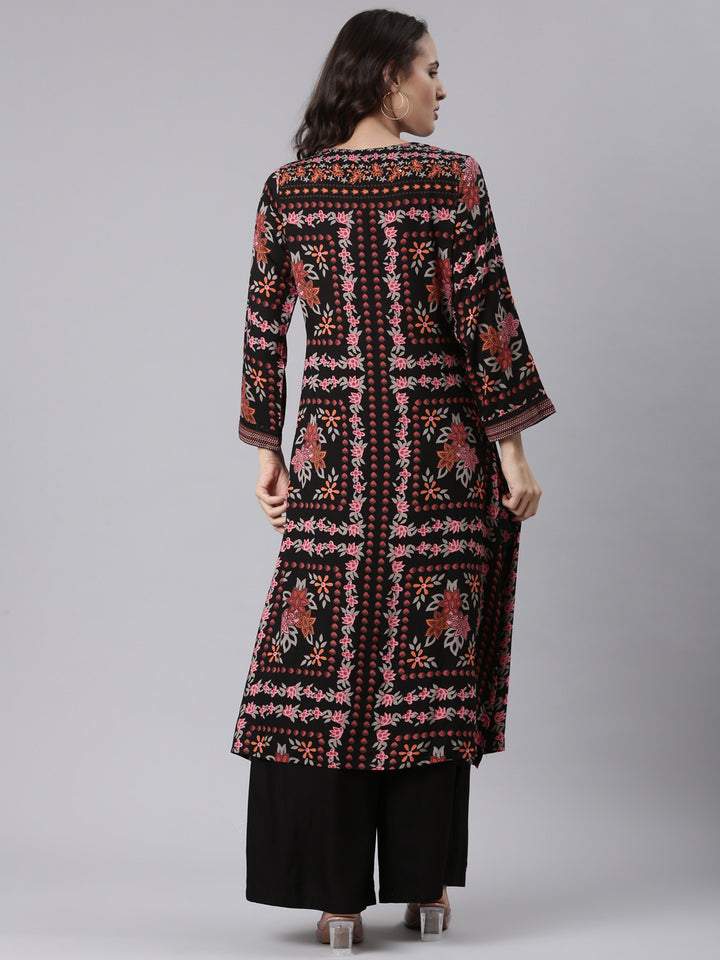 Black Rayon Printed With Palazzo Two Piece Set