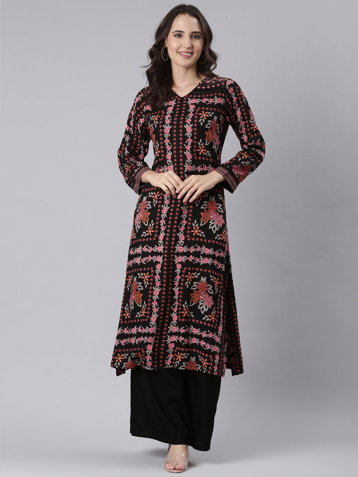 Black Rayon Printed With Palazzo Two Piece Set