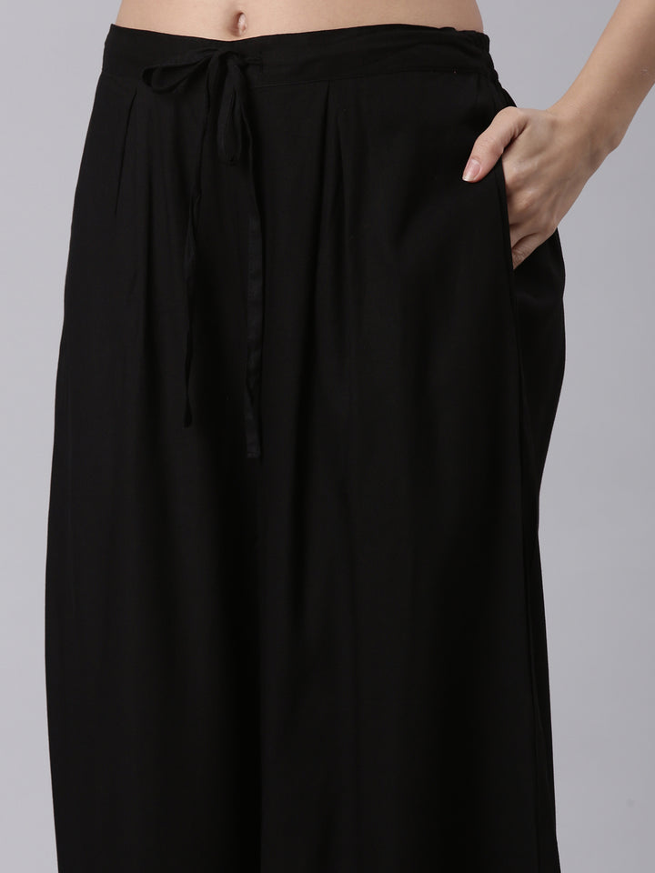 Black Rayon Printed With Palazzo Two Piece Set