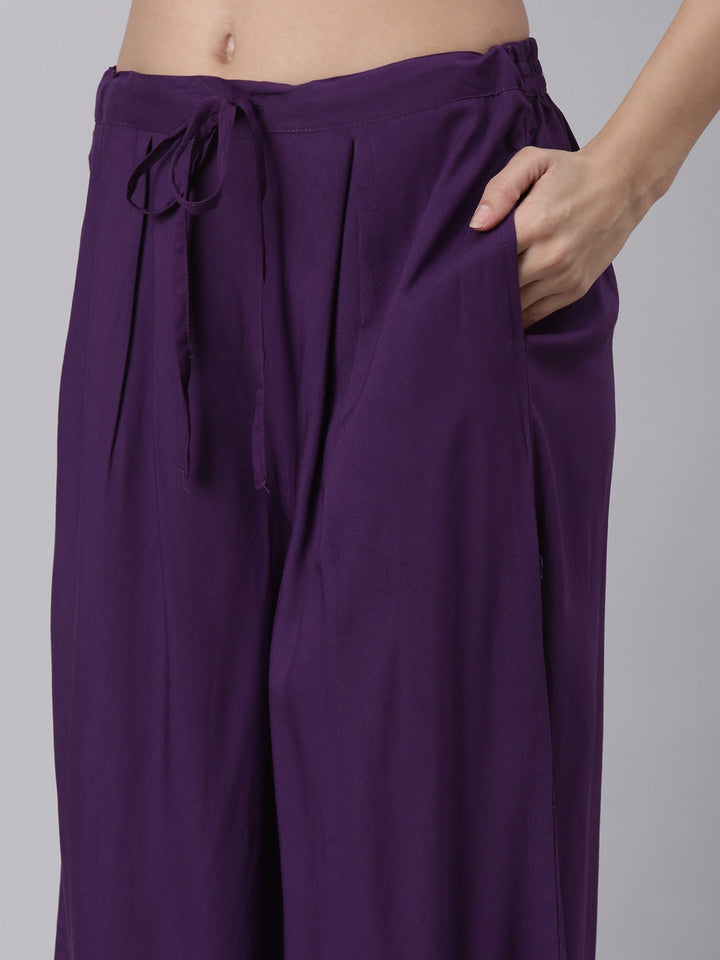 Purple Rayon Printed With Palazzo Two Piece Set