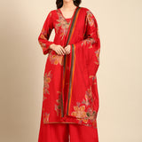 Red muslin three piece suit set