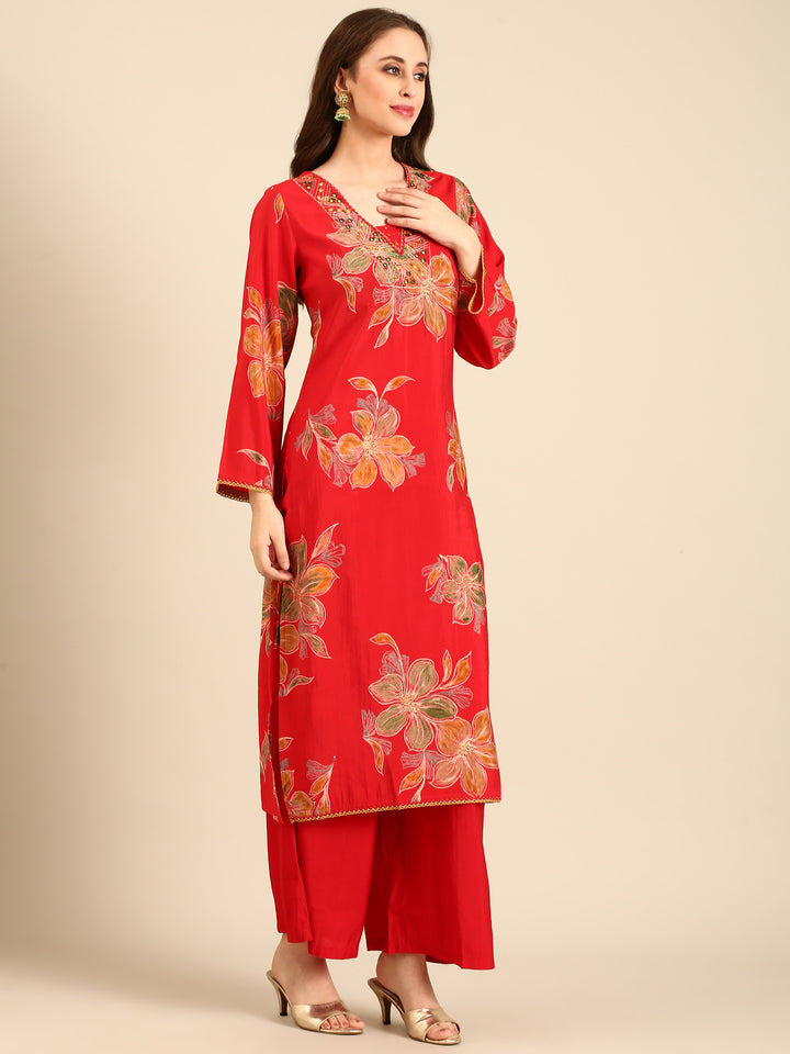 Red muslin three piece suit set