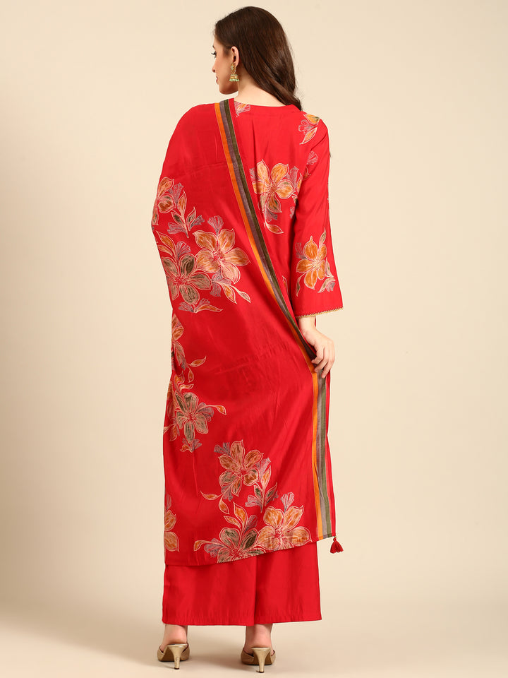 Red muslin three piece suit set