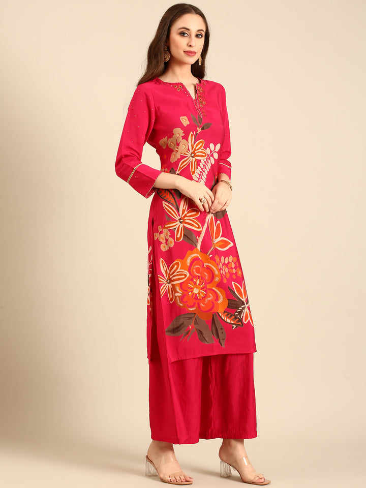 Rani Floral printed hand embroidered three piece palazzo set