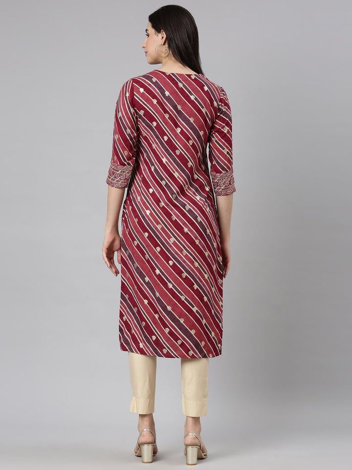 Neerus Purple striped printed straight kurti - side view