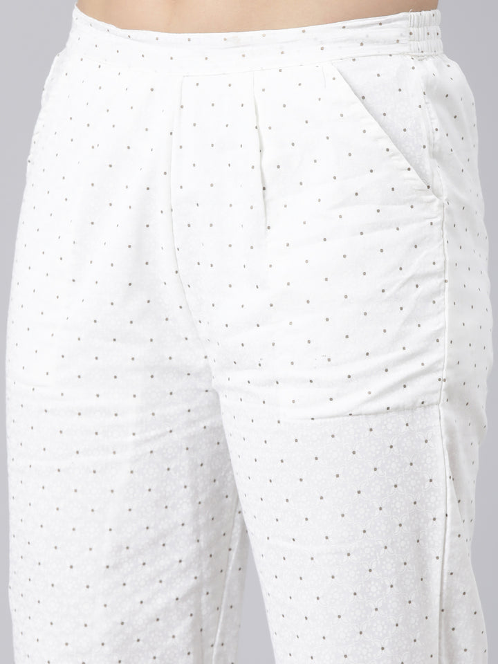 Neerus White cotton printed suit set - detail view 3