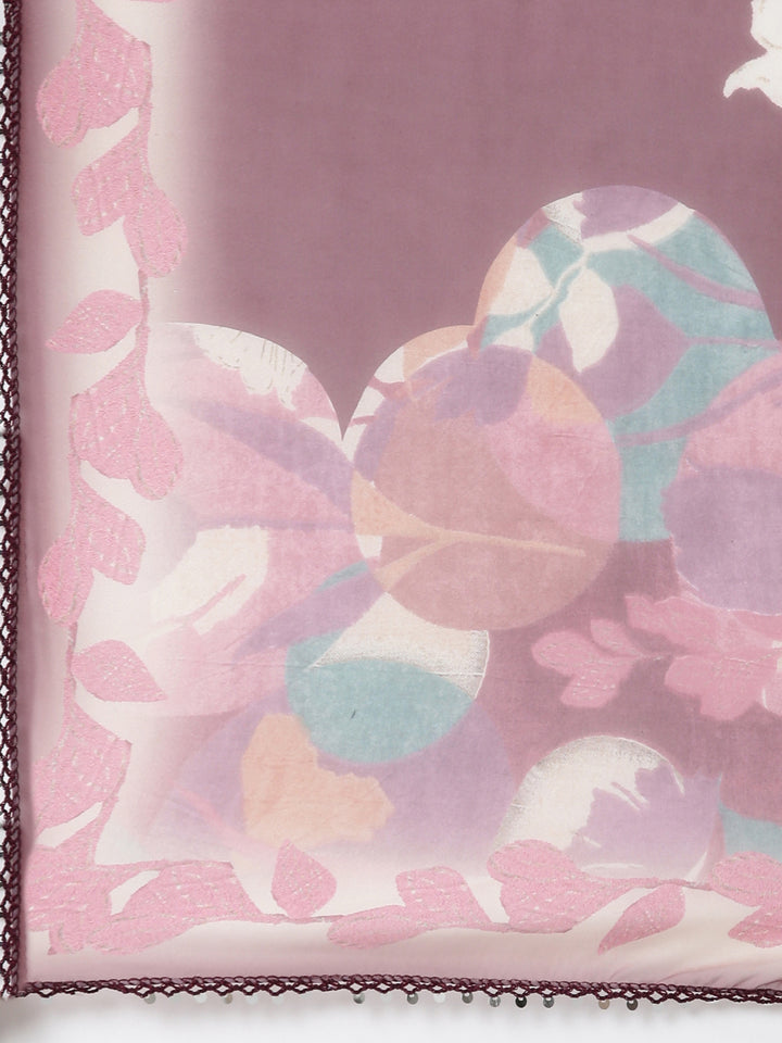 Neerus Pink Regular Straight Floral Kurta And  Trousers With Dupatta