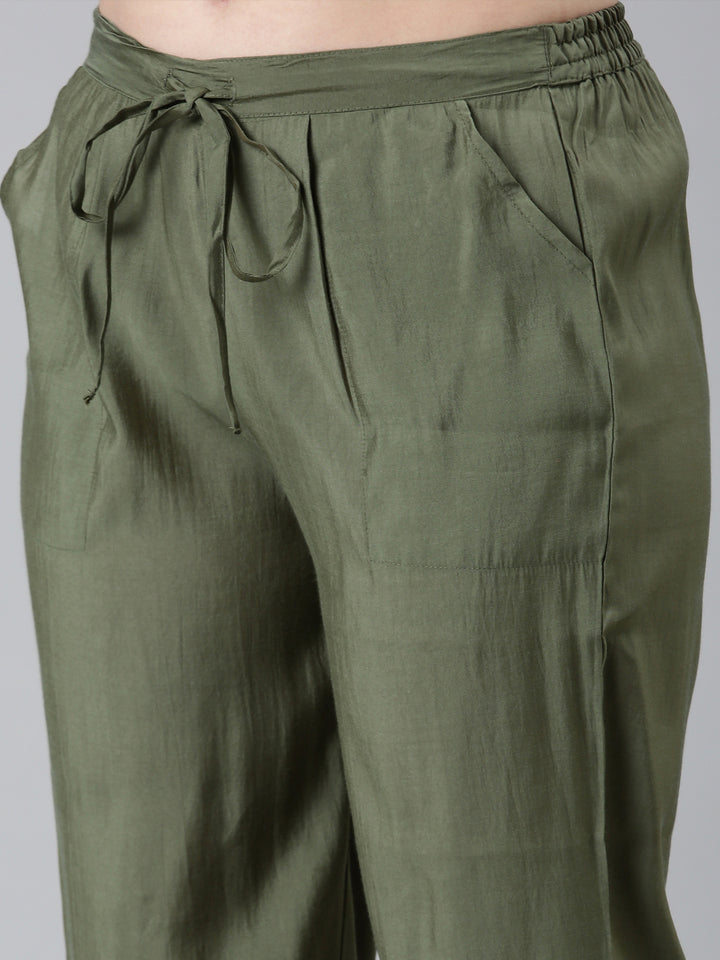Neerus Green printed floral suit set straight kurta with trouser and dupatta - detail view 3