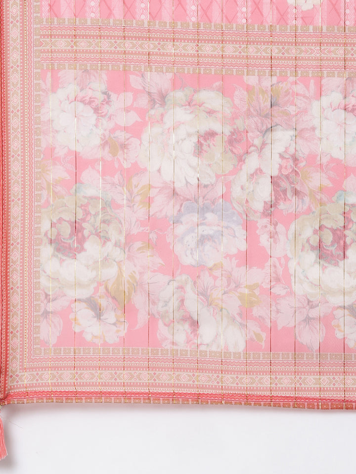 Neerus Pink floral printed straight suit set - detail view 4