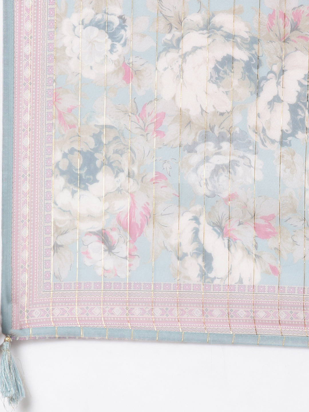 Neerus Grey printed floral straight suit set - detail view 4