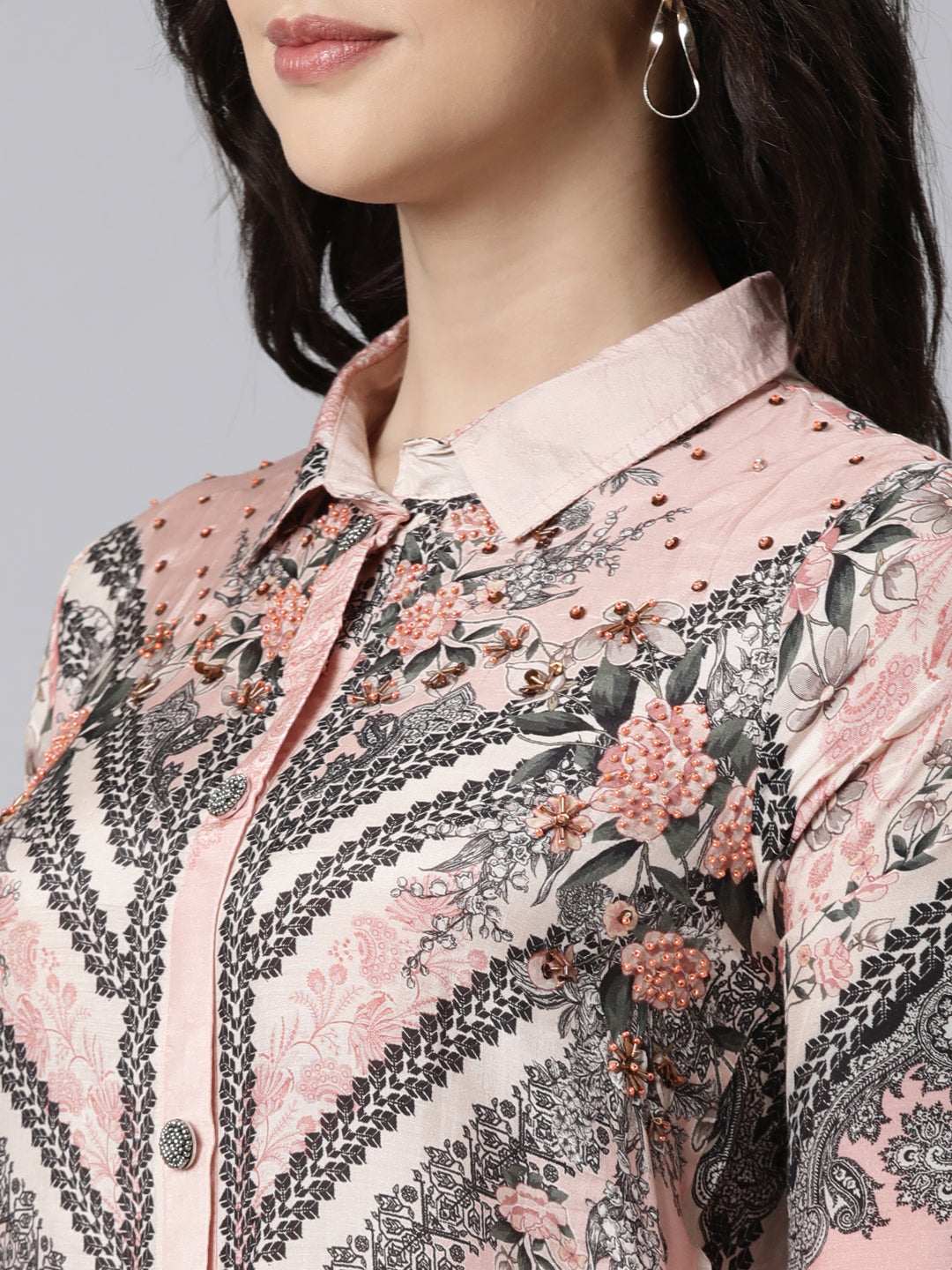 Neerus Pink cotton printed kurta set - detail view 1