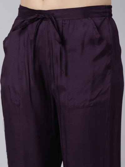 Neerus Purple Regular Straight Paisley Kurta And  Trousers With Dupatta
