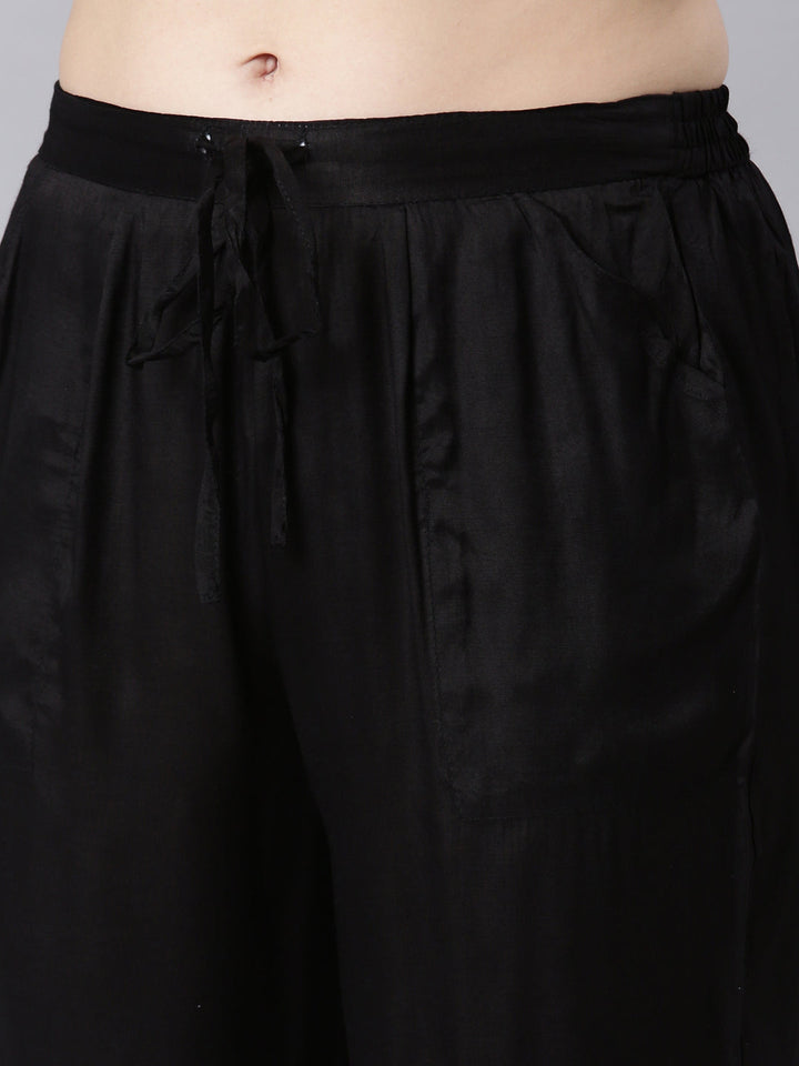 Neerus Black Panelled Straight Floral Readymade Suits