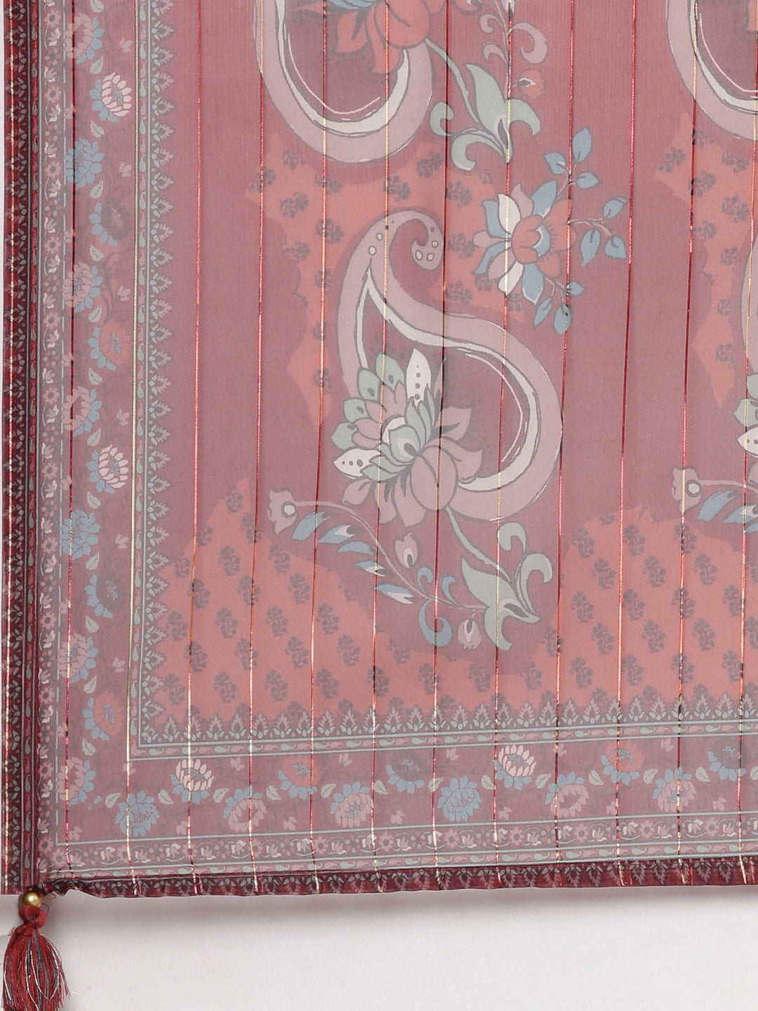 Neerus Maroon Casual Floral Straight Kurta and Trousers With Dupatta