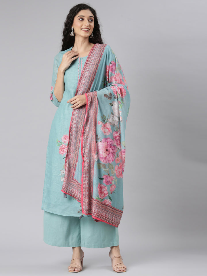 Neerus Green linen printed suit set - detail view 3
