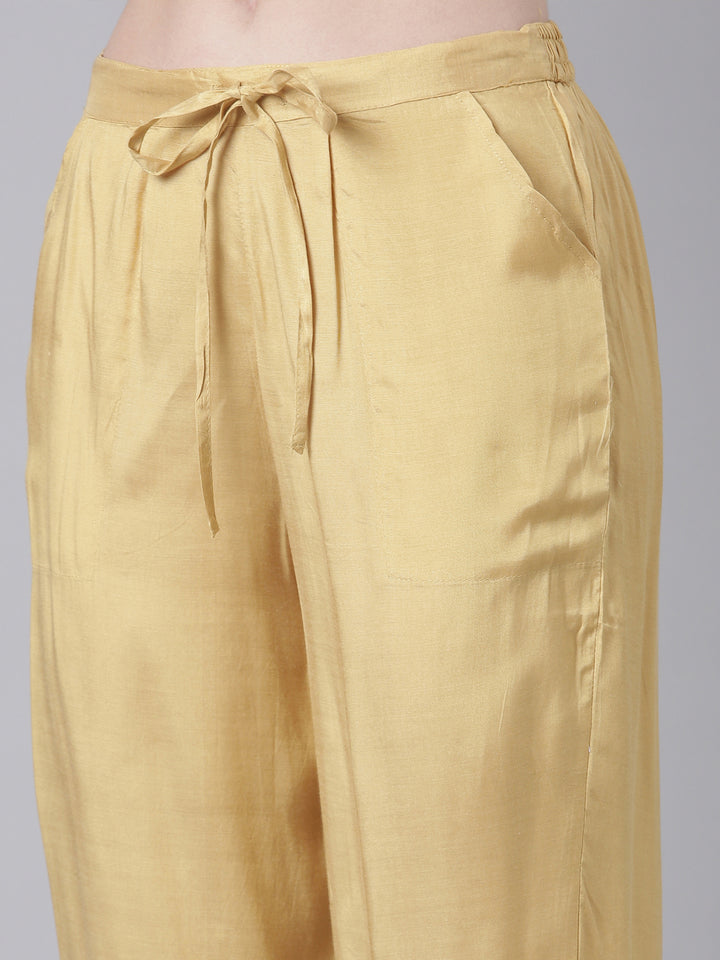Neerus Yellow Printed Straight Kurta and Trousers With Dupatta