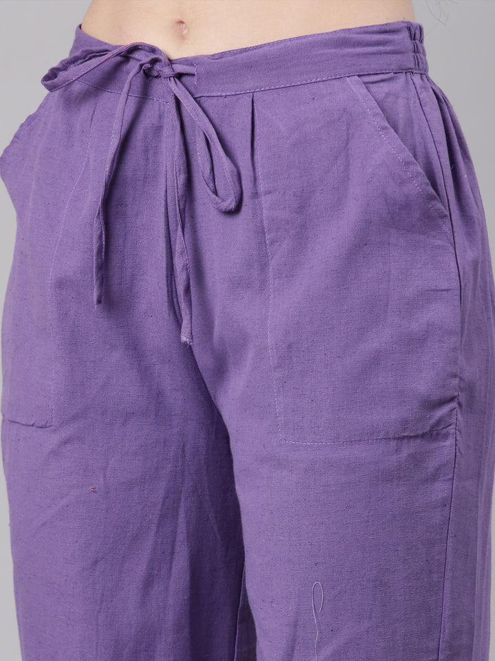 Neerus Purple slub cotton printed suit set - detail view 4