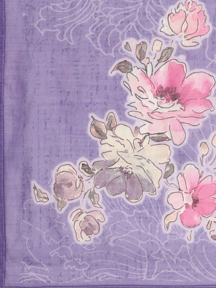 Neerus Purple slub cotton printed suit set - detail view 5