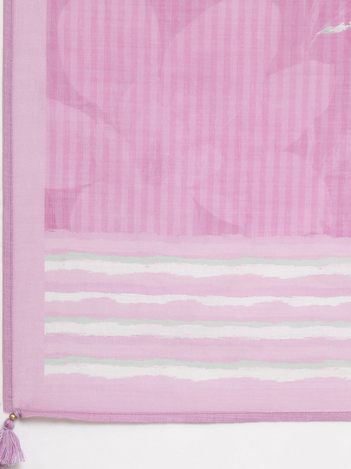 Neerus Purple Casual Floral Straight Kurta and Trousers With Dupatta