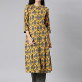 Neerus Mustard Straight Casual Paisley Kurta and Trouser